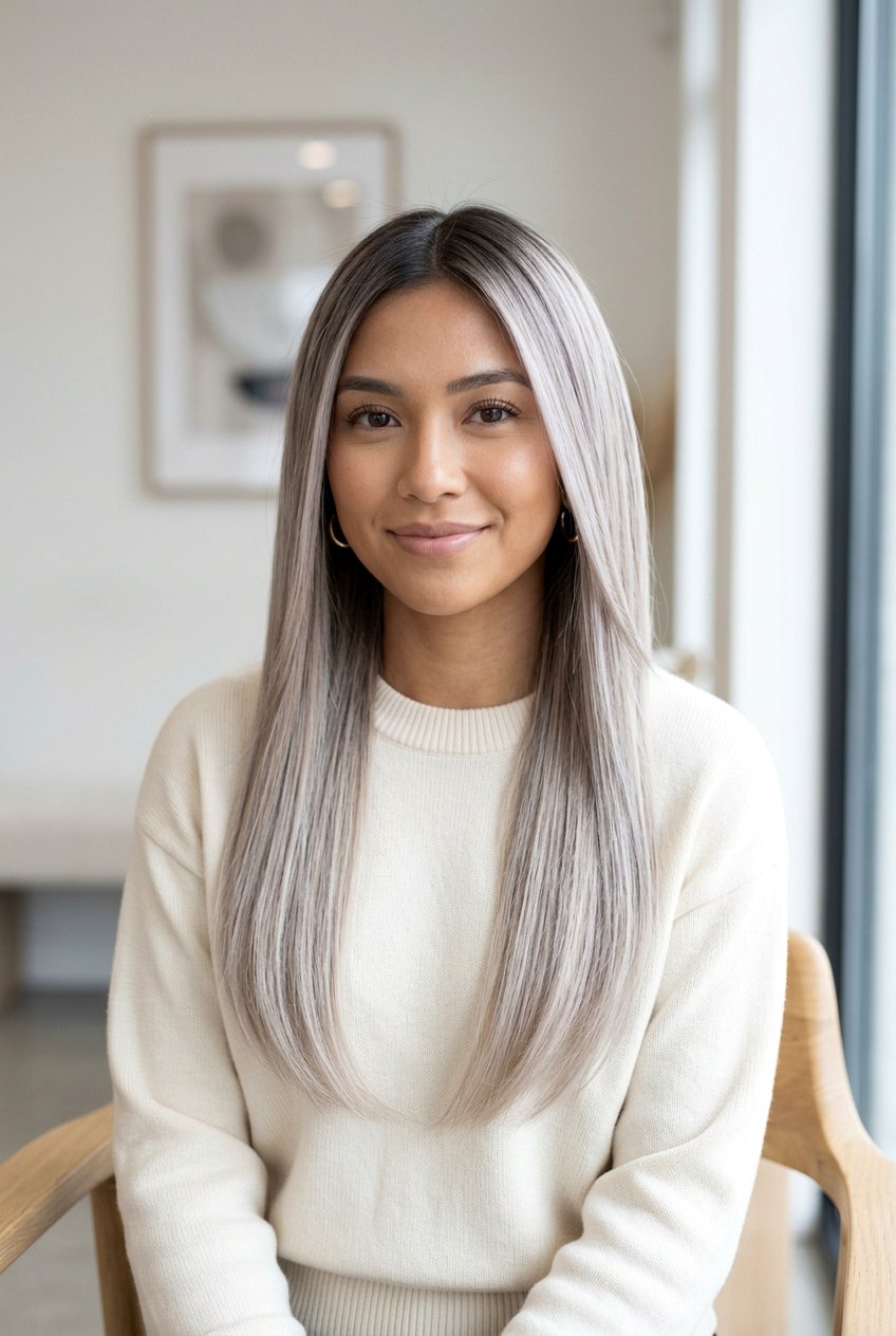 Milk Tea Silver Blonde with Dark Roots - 20 milky tea hair color - 20 milky tea hair color