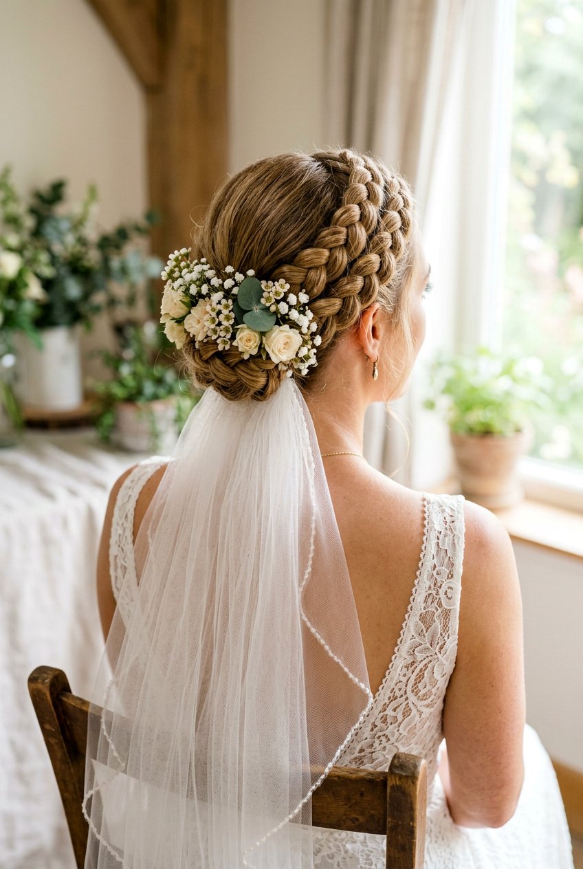 Milkmaid Braid Bridal Hairstyle - 20 bridal hairstyle for veil and flowers - 20 bridal hairstyle for veil and flowers