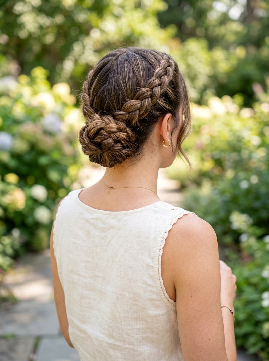 Milkmaid Braid Low Bun - 20 office hairstyle with low braid bun - 20 office hairstyle with low braid bun