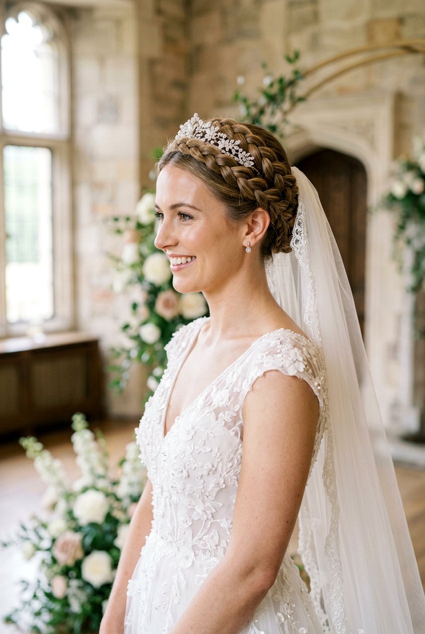 Milkmaid Braid Updo - 20 bridal hairstyle for veil and tiara - 20 bridal hairstyle for veil and tiara