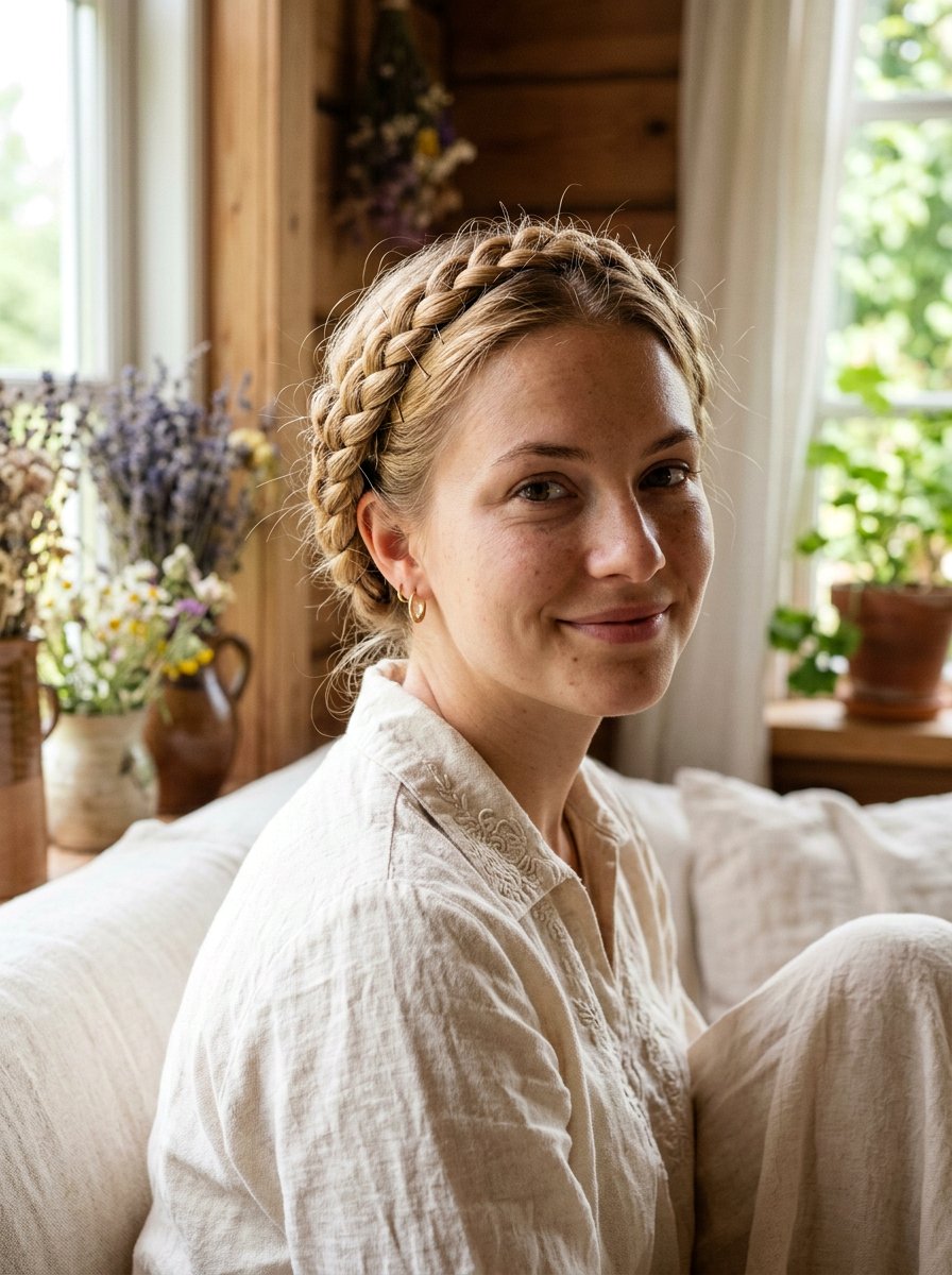 Milkmaid Braids - 20 vacation hairstyle for airplane travel - 20 vacation hairstyle for airplane travel