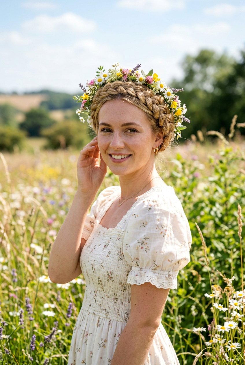Milkmaid Braids With Flower Crown - 20 flower crown hairstyles - 20 flower crown hairstyles