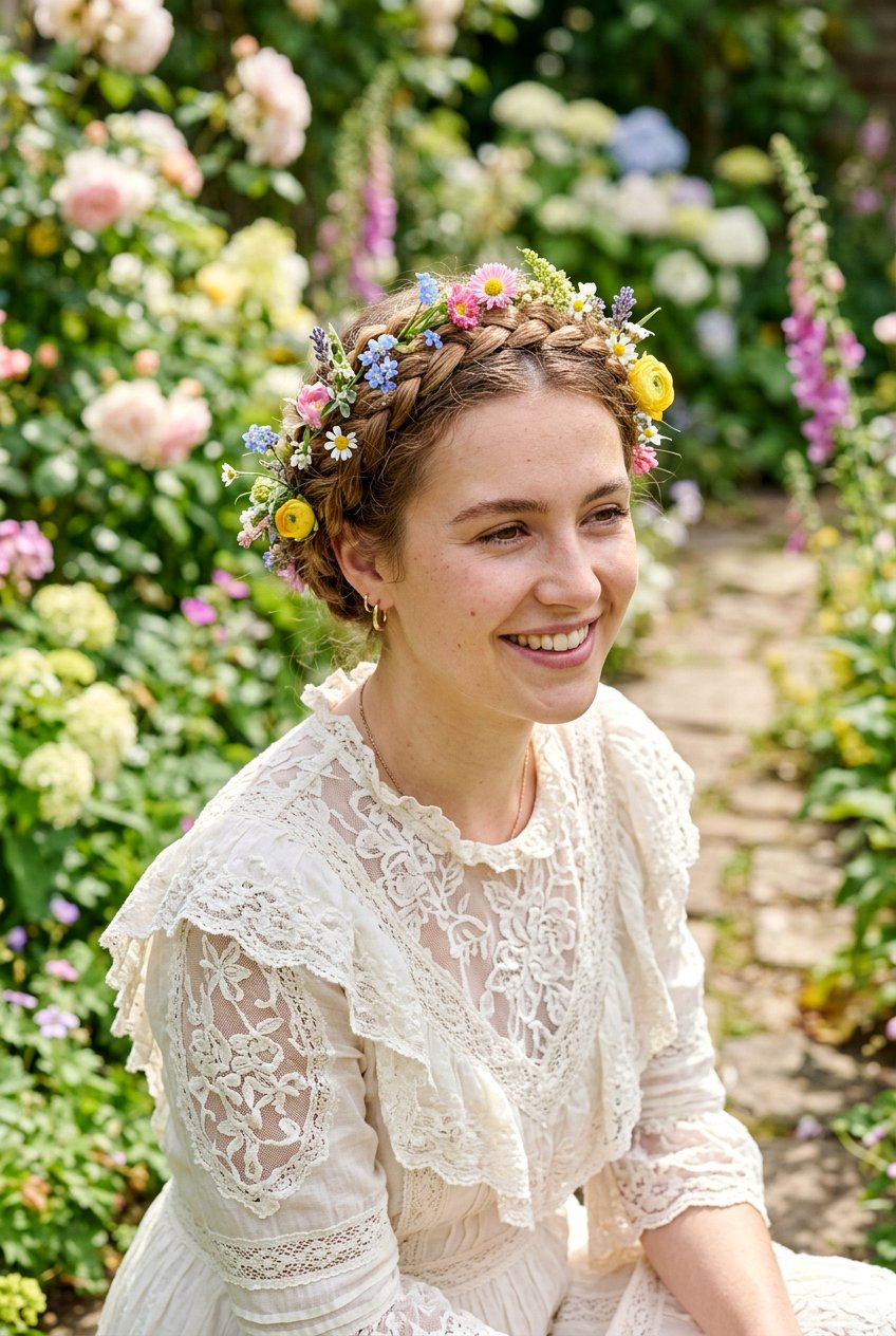 Milkmaid Braids With Flowers - 20 bridal hairstyle with romantic braid - 20 bridal hairstyle with romantic braid
