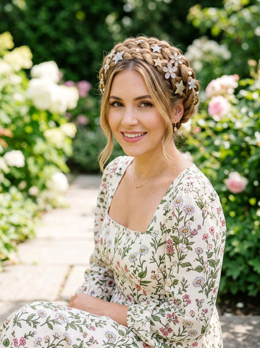 Milkmaid Braids With Glitter Clips - 20 party hairstyle with glitter clips - 20 party hairstyle with glitter clips