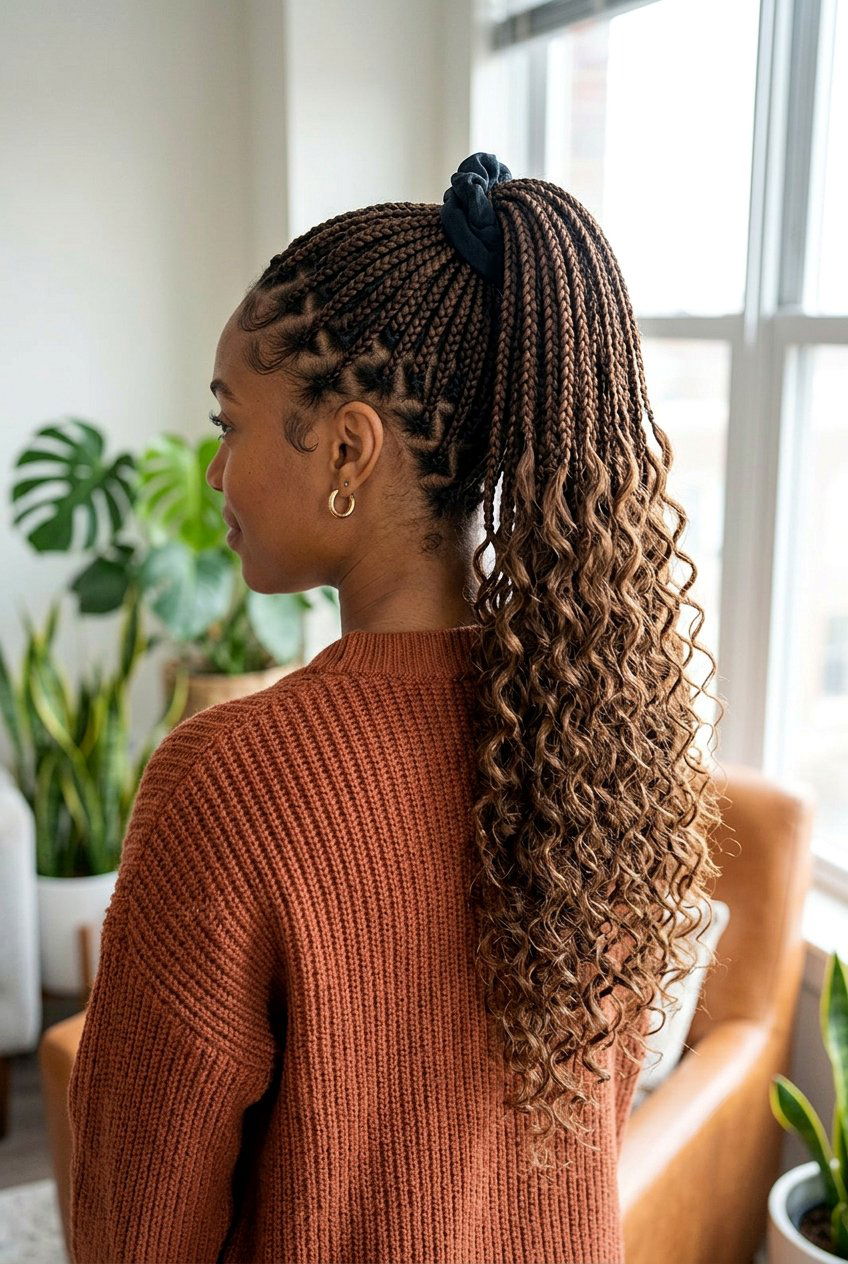 Mini Box Braids Low Bun Ponytail - 20 mini braids ponytail for natural hair - 20 mini braids ponytail for natural hair