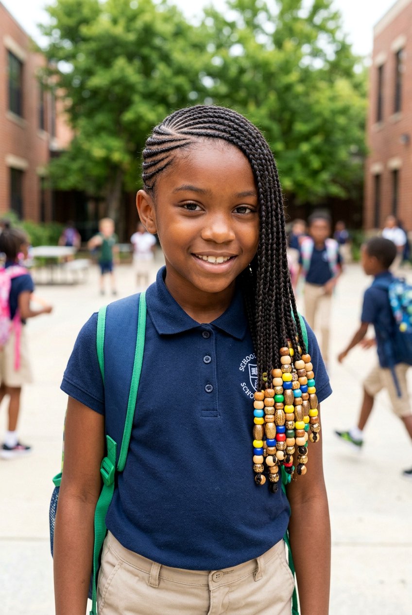 20 Adorable School Braid Styles for Black Girls with Beads