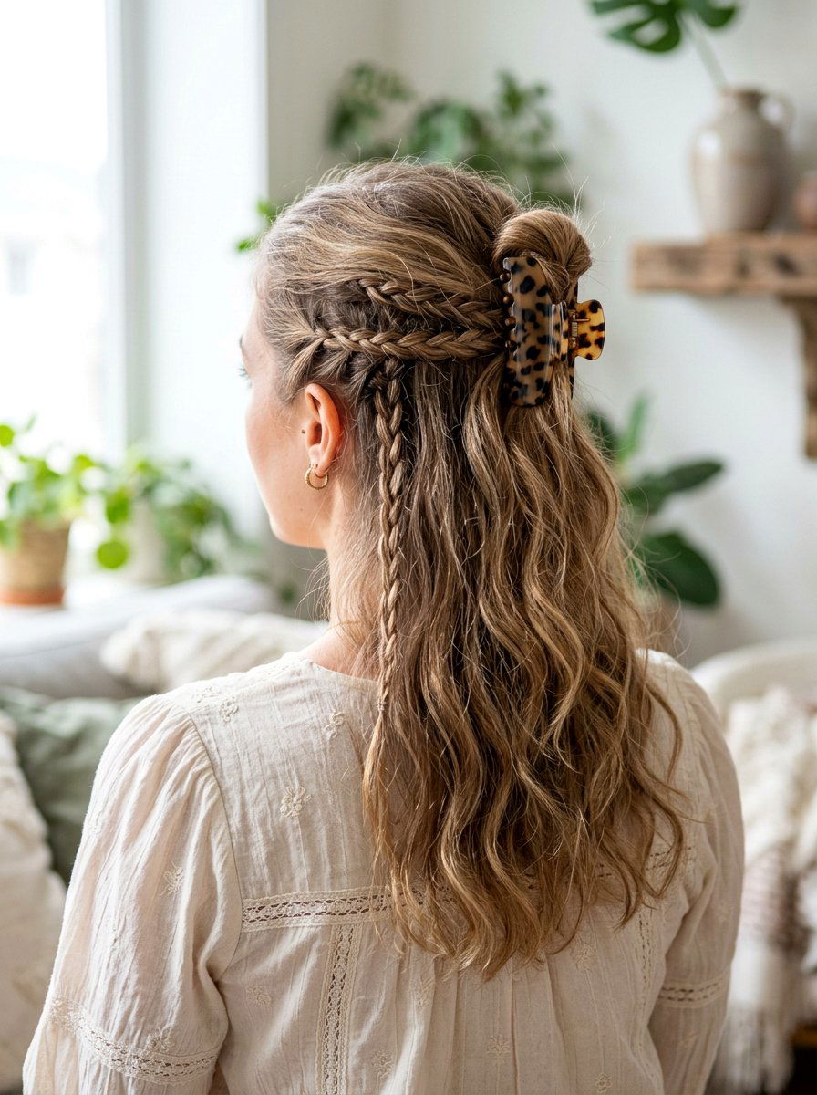 Mini Braid Half Up Claw Clip - 20 school half up claw clip hairstyle - 20 school half up claw clip hairstyle