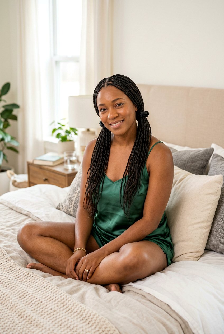 Mini Braids Divided into Two Low Pigtails - 20 braided protective styles for sleep - 20 braided protective styles for sleep