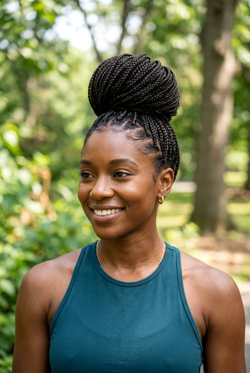 Mini Braids High Bun - 20 mini braids on natural hair - 20 mini braids on natural hair