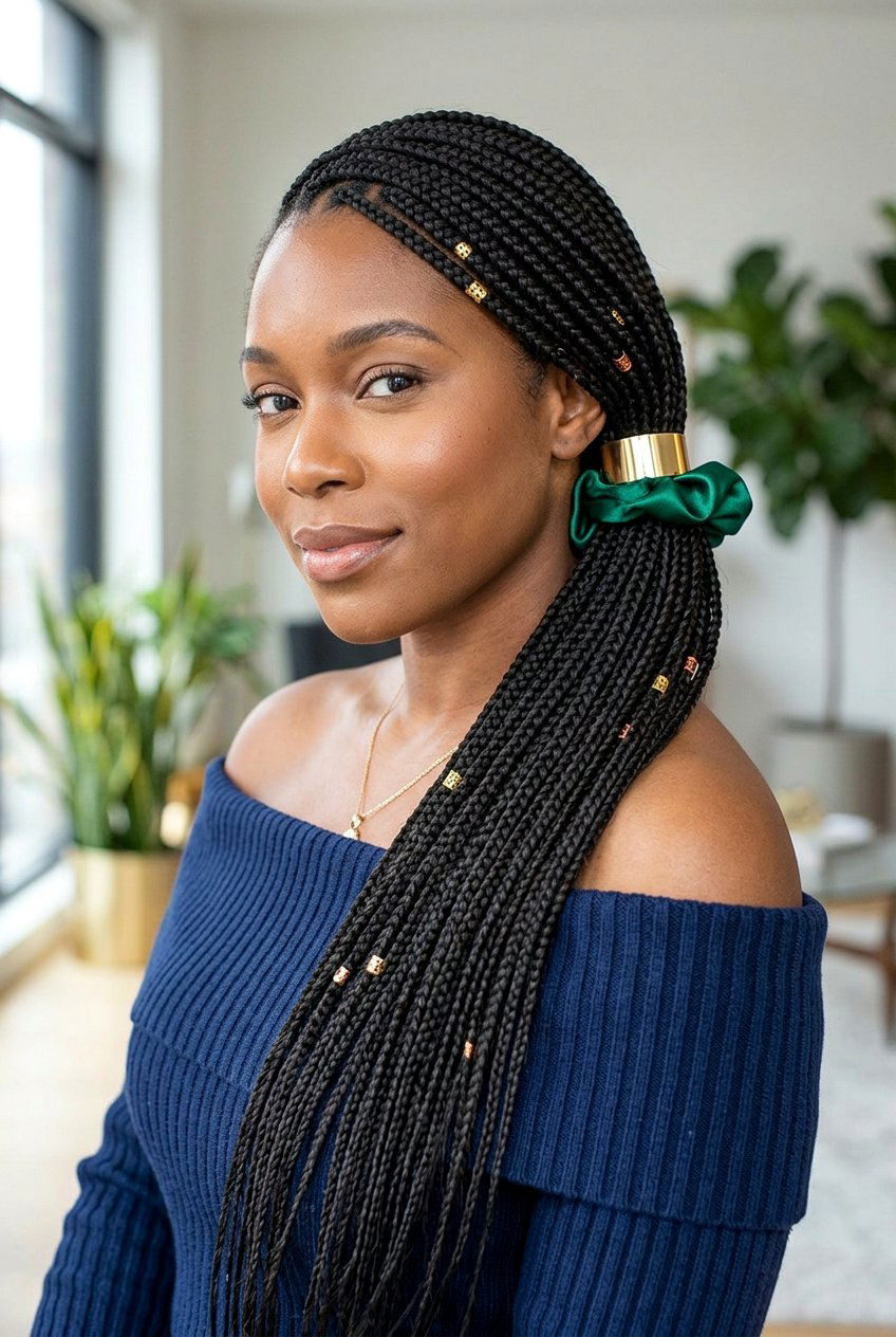 Mini Braids High Ponytail with Half Up Front Braids - 20 mini braids ponytail for natural hair - 20 mini braids ponytail for natural hair