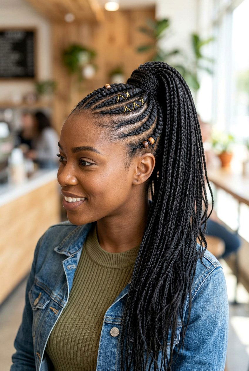 Mini Braids Ponytail with Curly Ends - 20 mini braids ponytail for natural hair - 20 mini braids ponytail for natural hair