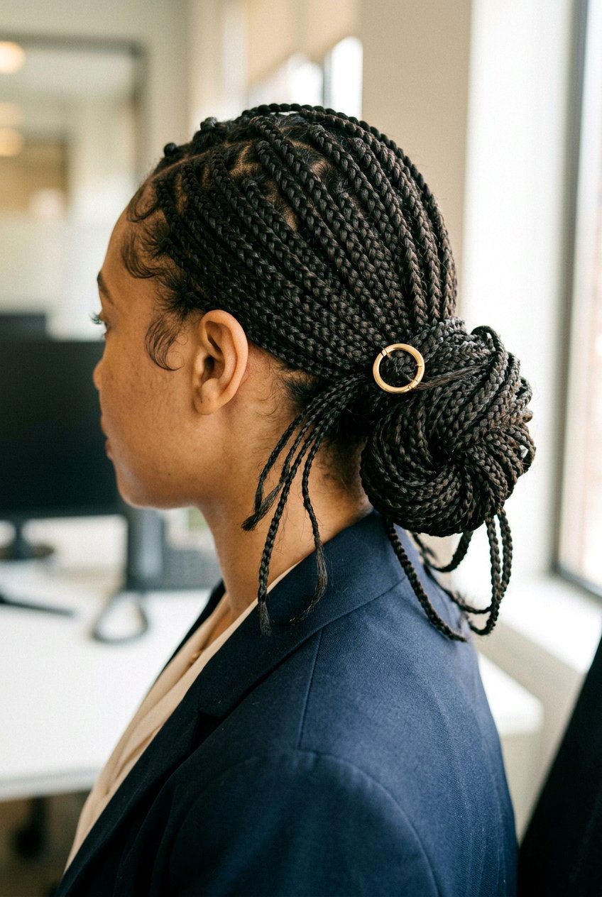 Mini Braids Ponytail with Gold Cuffs and Thread Wraps - 20 mini braids ponytail for natural hair - 20 mini braids ponytail for natural hair