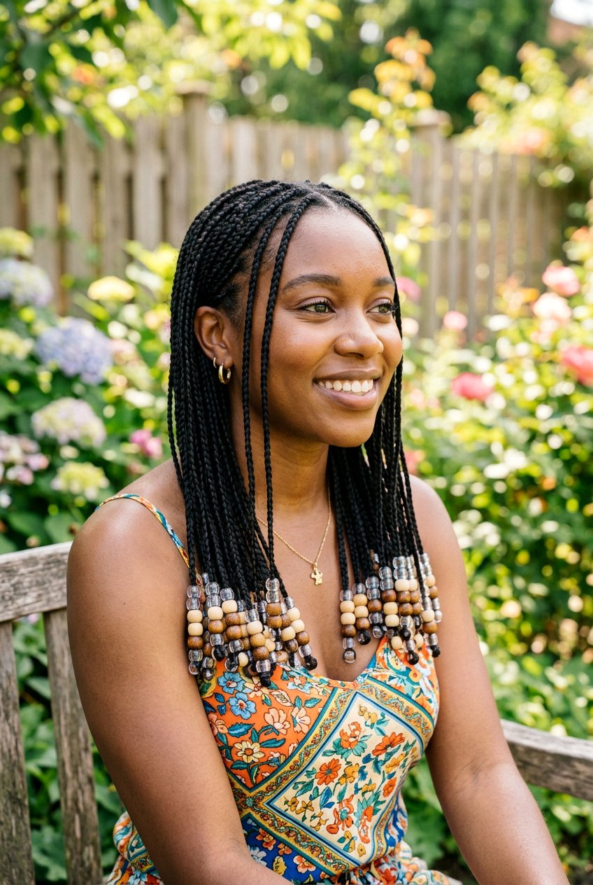 Mini Braids With Beads - 20 mini braids on natural hair - 20 mini braids on natural hair