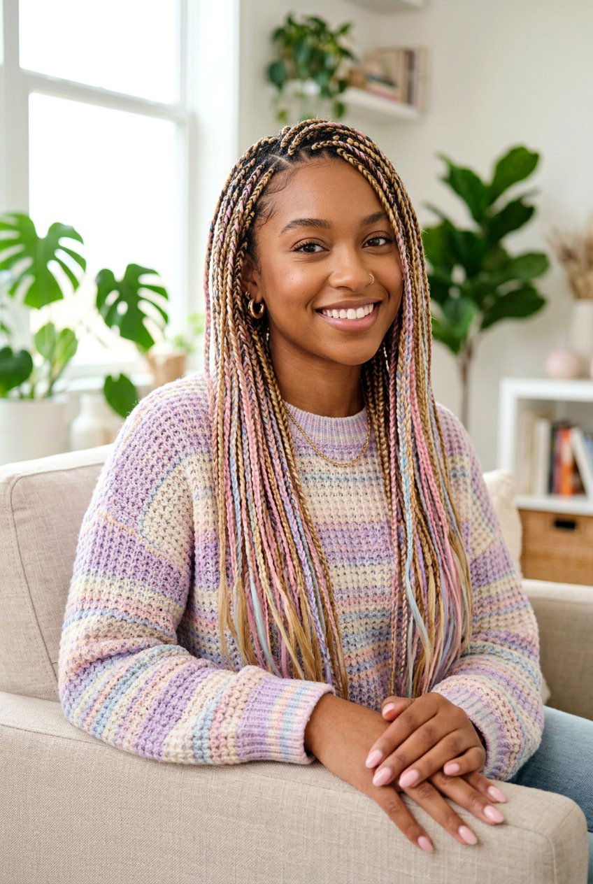 Mini Braids With Colored Extensions - 20 mini braids on natural hair - 20 mini braids on natural hair