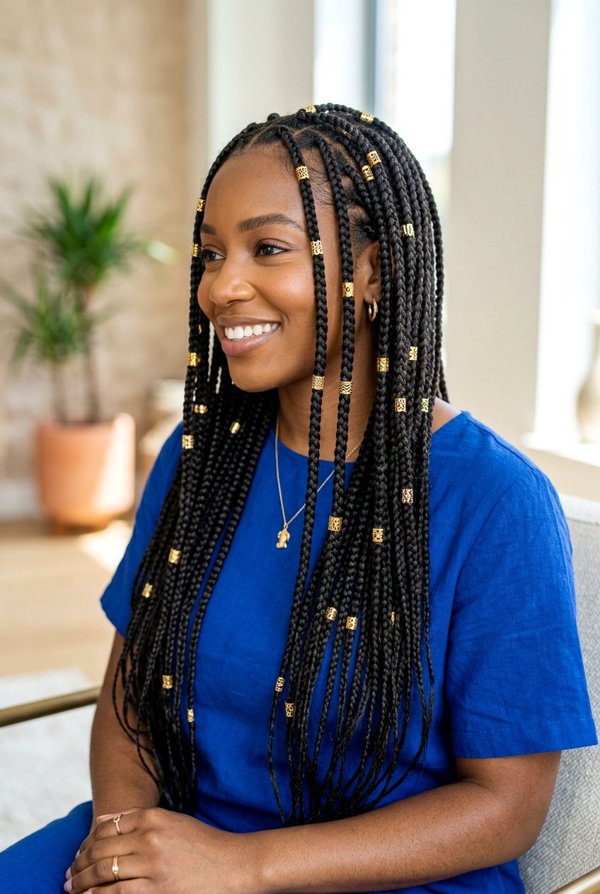 Mini Braids With Gold Cuffs - 20 mini braids on natural hair - 20 mini braids on natural hair