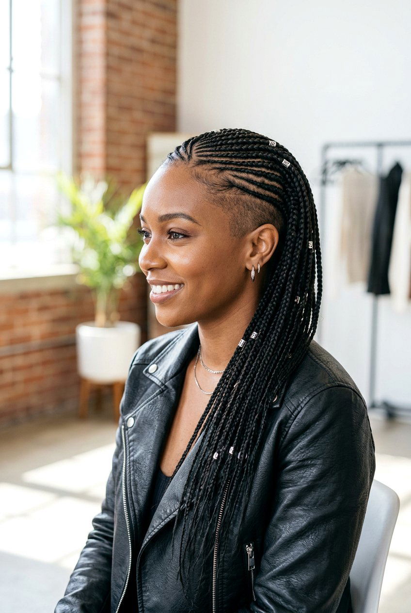 Mini Braids With Side Cornrows - 20 mini braids on natural hair - 20 mini braids on natural hair