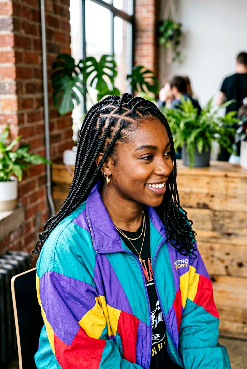 Mini Braids With Zig Zag Parts - 20 mini braids on natural hair - 20 mini braids on natural hair