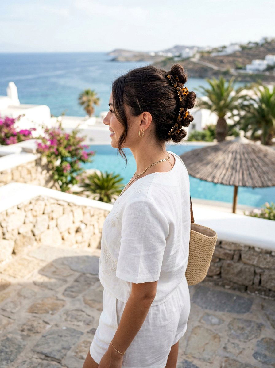 Mini Buns Claw Clip Updo - 20 vacation hairstyle with claw clip bun - 20 vacation hairstyle with claw clip bun