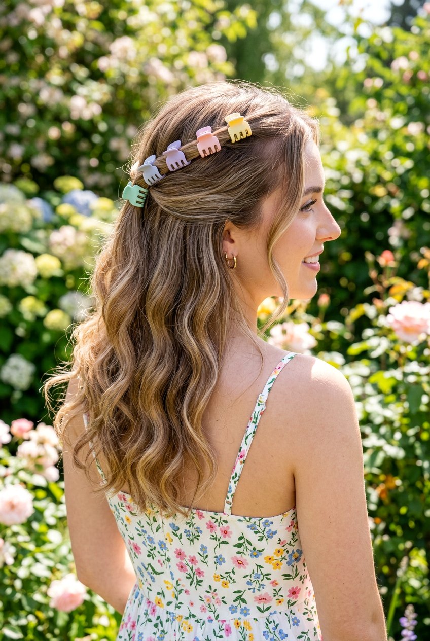 Mini Claw Clip Half Up - 20 easy claw clip hairstyles for medium hair - 20 easy claw clip hairstyles for medium hair