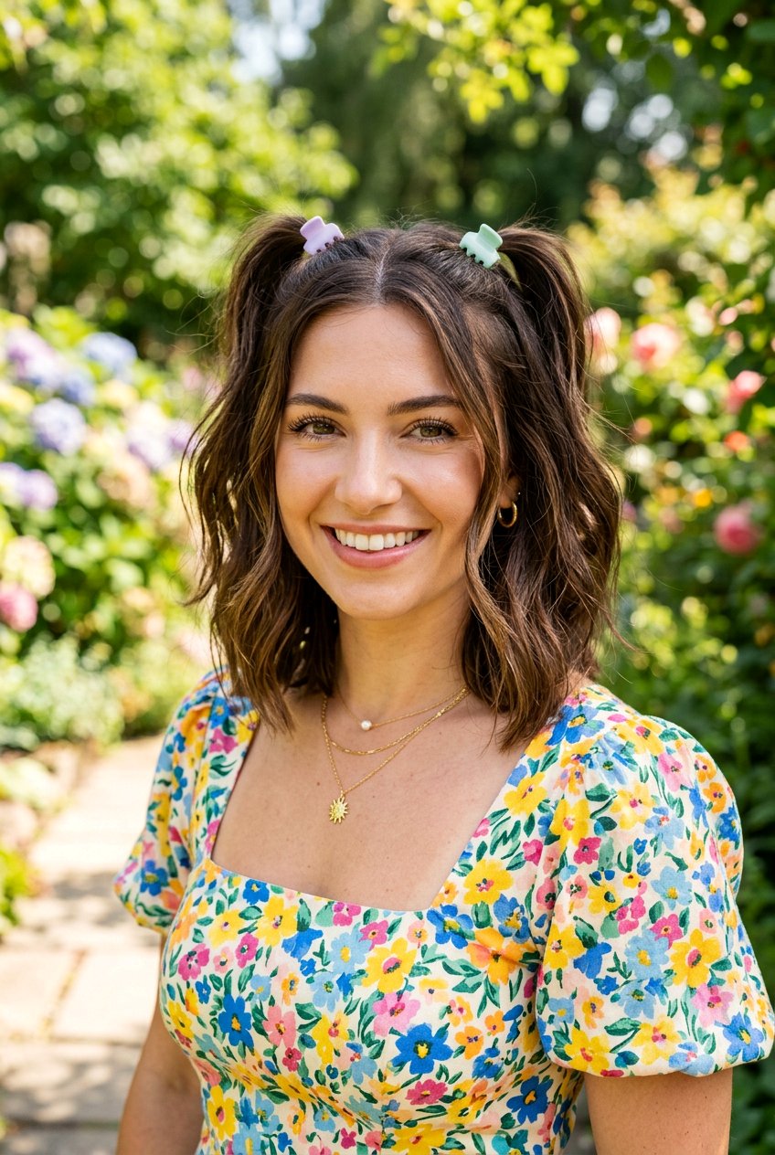 Mini Claw Clip Pigtails - 20 easy claw clip hairstyles for short hair - 20 easy claw clip hairstyles for short hair