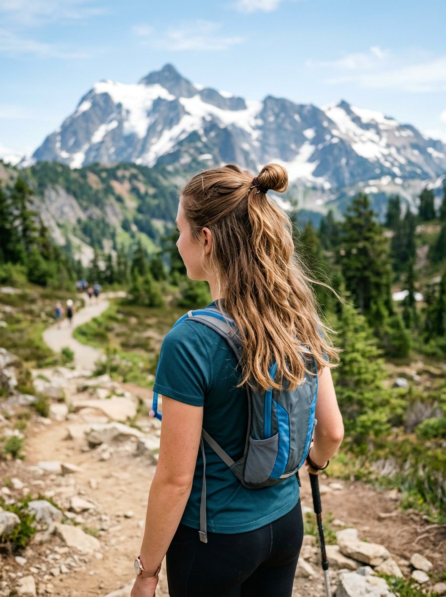 Mini Top Knot Ponytail For Active Days - 20 travel ponytail hairstyle - 20 travel ponytail hairstyle
