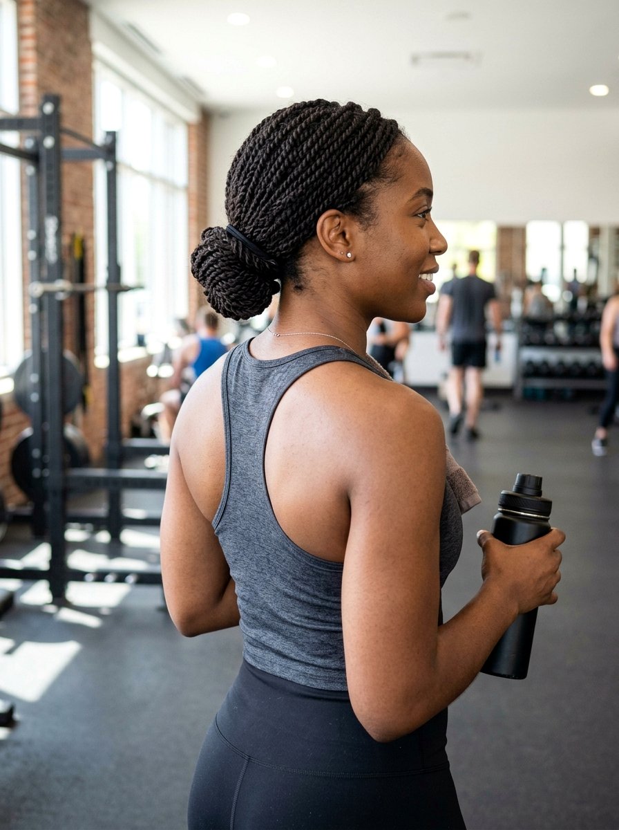 Mini Twist Low Bun Gym Hairstyle - 20 gym hairstyle for natural hair women - 20 gym hairstyle for natural hair women