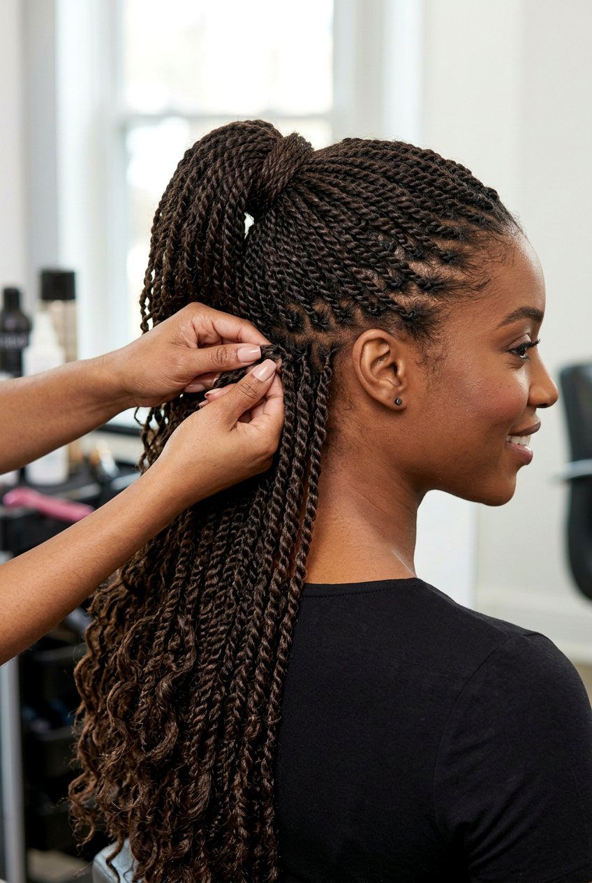 Mini Twist Ponytail with Curly Ends - 20 mini twist ponytail hairstyle - 20 mini twist ponytail hairstyle