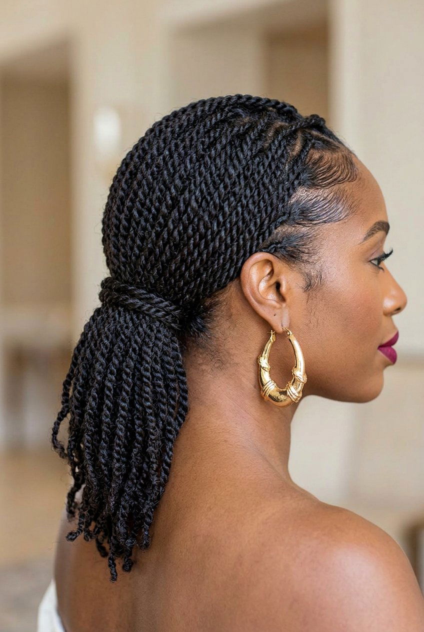 Mini Twist Twisted Half Updo with Headband - 20 mini twist updo hairstyle - 20 mini twist updo hairstyle