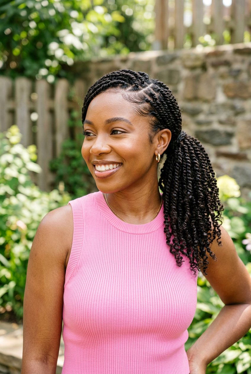 Mini Twists In A Side Ponytail - 20 mini twists on 4c hair women - 20 mini twists on 4c hair women