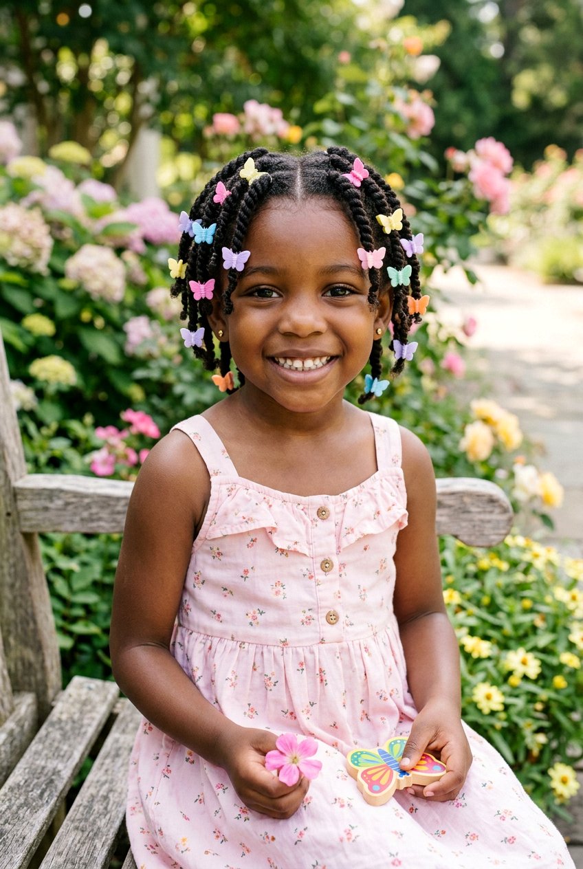 Mini Twists With Butterfly Clips - 20 little girls mini twist styles - 20 little girls mini twist styles