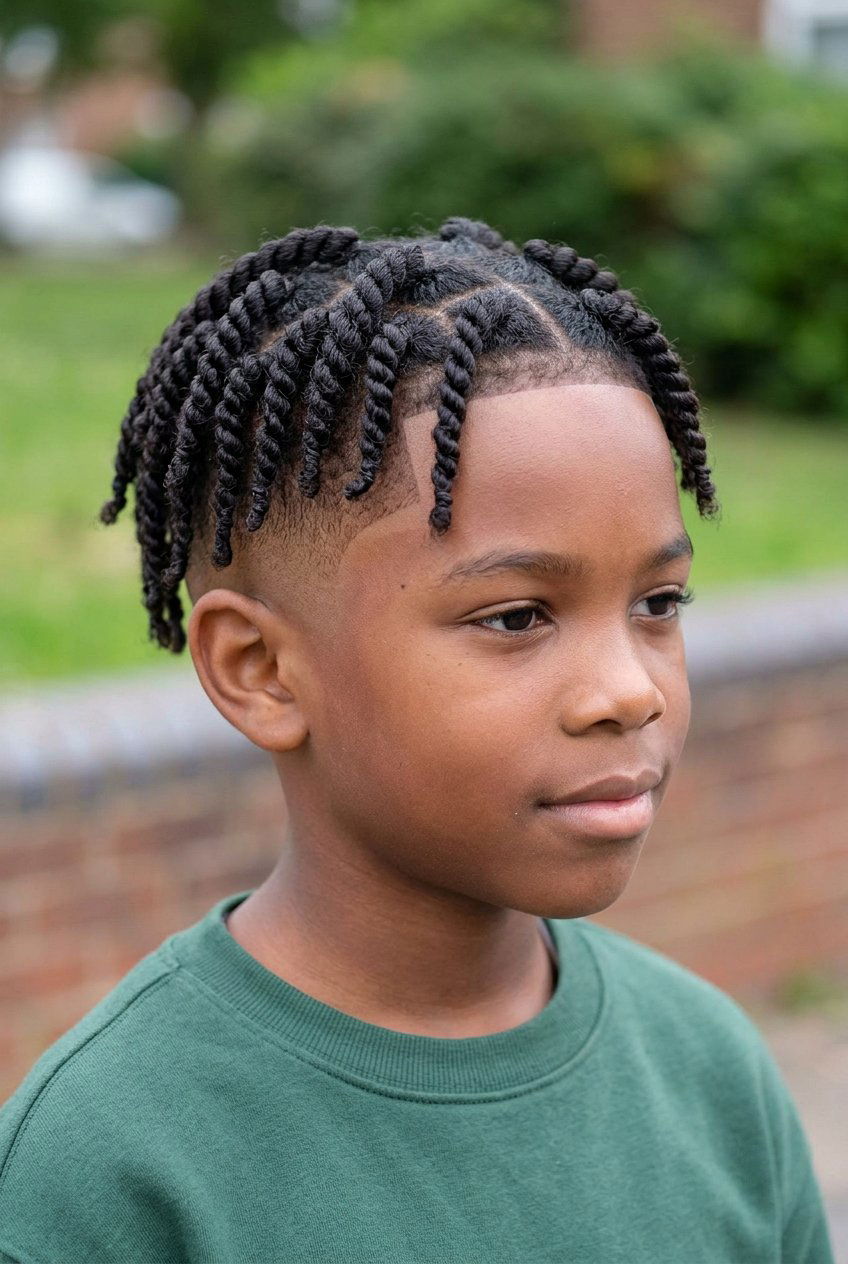 Mini Twists with Low Taper Fade and Hard Part - 20 black boys twist styles with fade - 20 black boys twist styles with fade