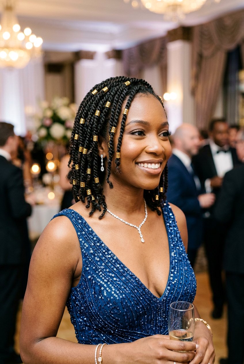 Mini twist bob with gold cuffs - 20 mini twist bob hairstyle - 20 mini twist bob hairstyle