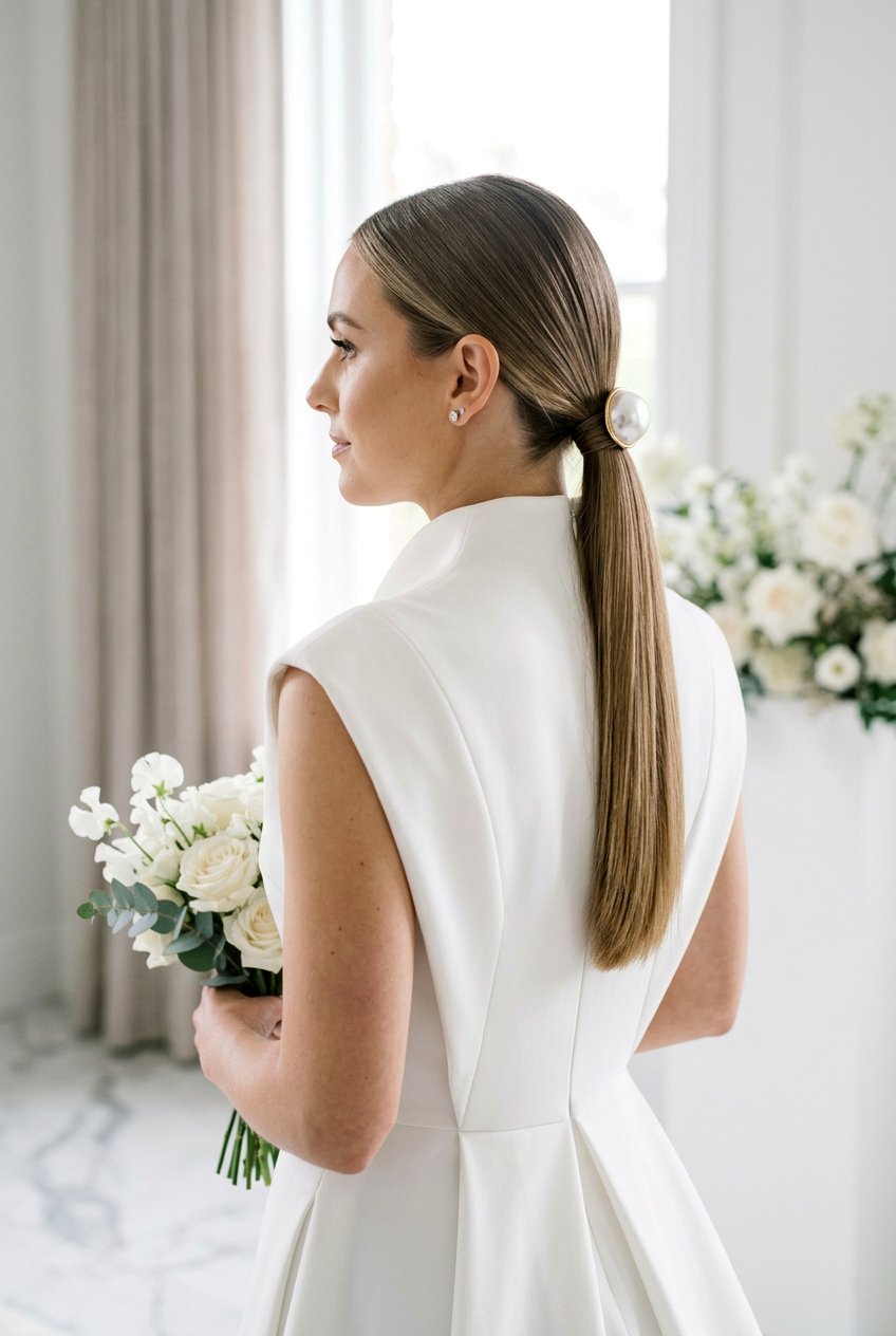 Minimalist Bridal Ponytail - 20 bridal ponytail with pearl pins - 20 bridal ponytail with pearl pins