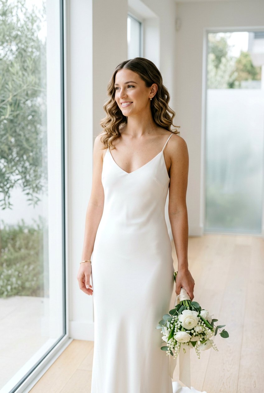 Minimalist Bridal Soft Curls With Middle Part - 20 bridal soft curls with middle part - 20 bridal soft curls with middle part