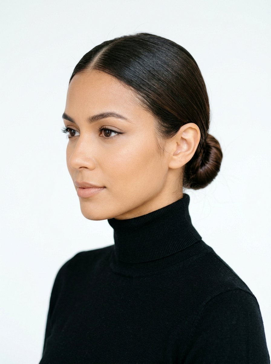 Minimalist Glossy Low Bun With Middle Part - 20 glossy low bun with middle part - 20 glossy low bun with middle part