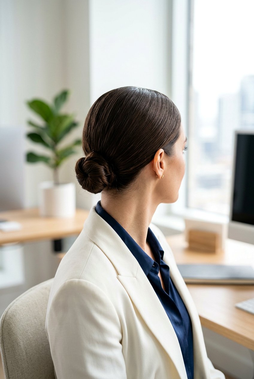 Minimalist Low Knot Bun - 20 minimalist office bun hairstyle - 20 minimalist office bun hairstyle