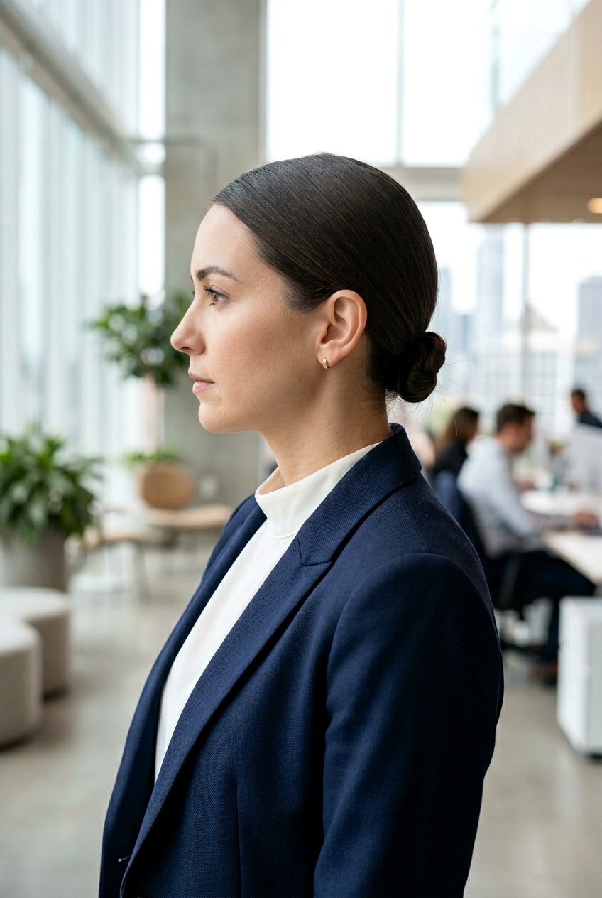 Minimalist Low Knot With Middle Part - 20 minimalist office bun hairstyle