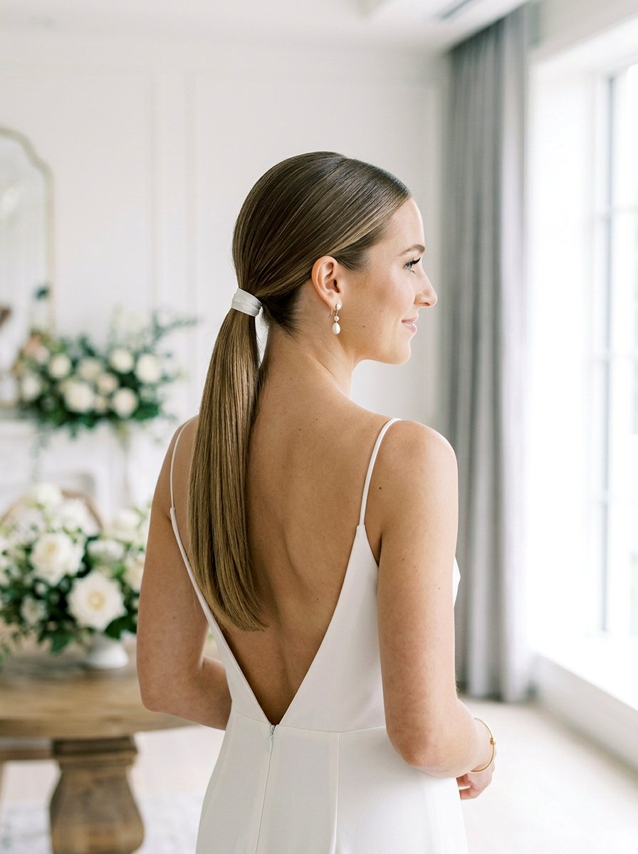 Minimalist Low Ponytail Wedding Hair - 20 wedding hairstyles with low ponytail - 20 wedding hairstyles with low ponytail