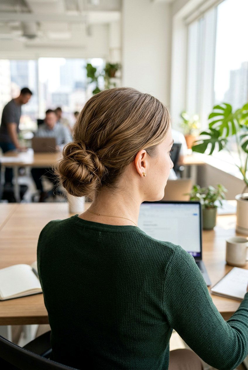 Minimalist Messy Low Bun For Work - 20 minimalist office bun hairstyle - 20 minimalist office bun hairstyle