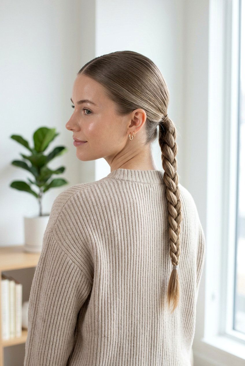 Minimalist Single Braid - 20 clean girl hairstyles - 20 clean girl hairstyles