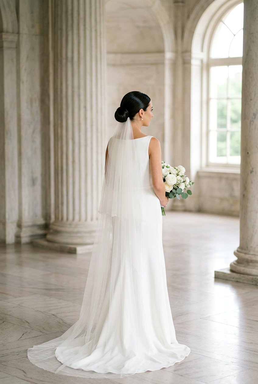 Minimalist Smooth Bridal Bun With Veil - 20 classic bridal bun for veil - 20 classic bridal bun for veil