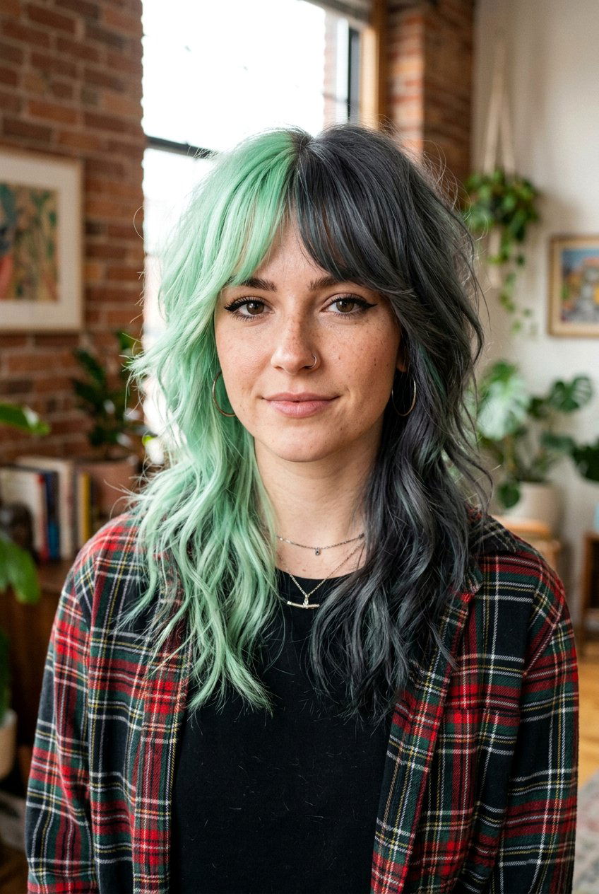 Mint Green And Charcoal Split Hair - 20 alternative split hair color - 20 alternative split hair color