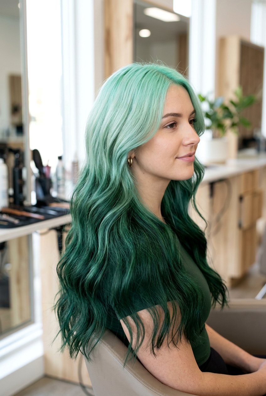 Mint Green To Forest Green Reverse Ombre - 20 reverse ombre hair - 20 reverse ombre hair
