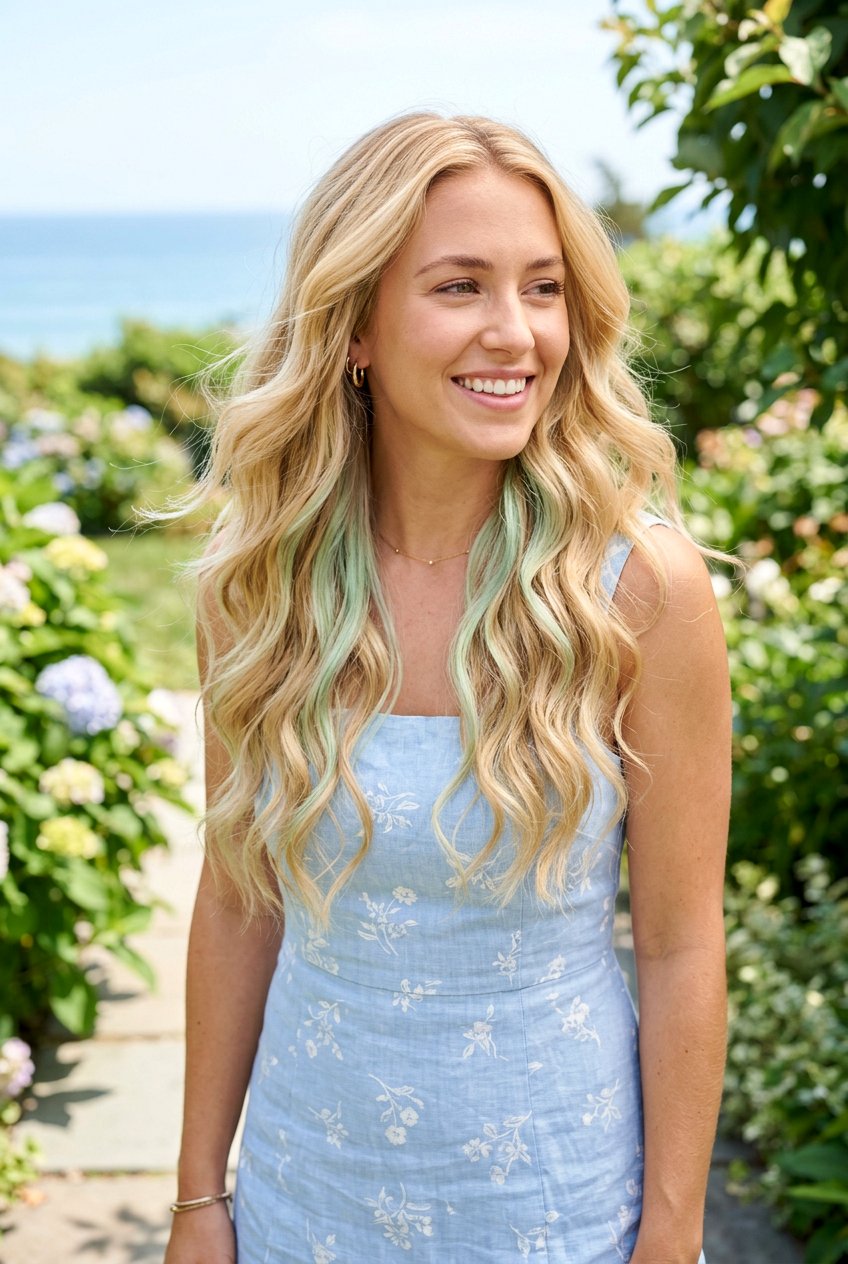 Mint Peekaboo Highlights on Blonde Hair - 20 mint peekaboo highlights - 20 mint peekaboo highlights