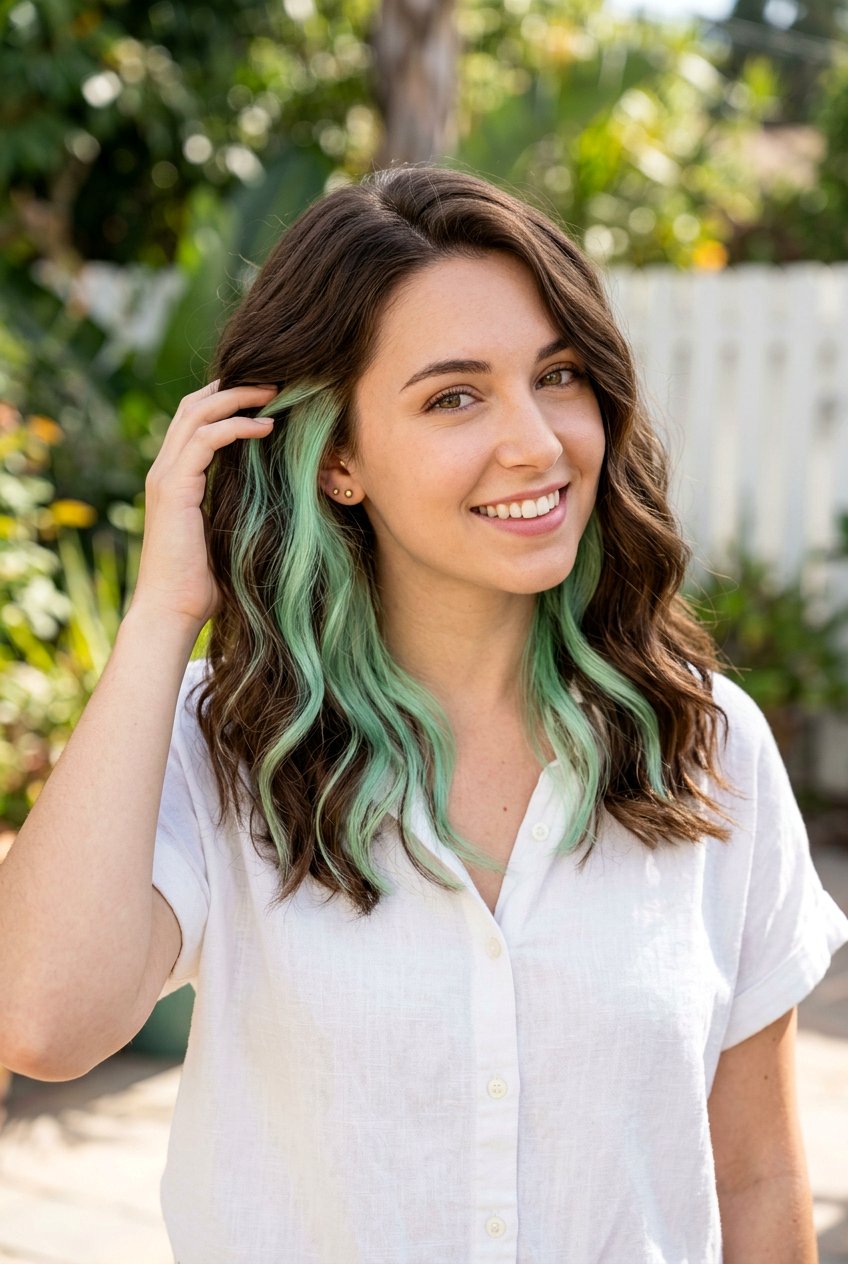 Mint Peekaboo Highlights on Brown Hair - 20 mint peekaboo highlights - 20 mint peekaboo highlights