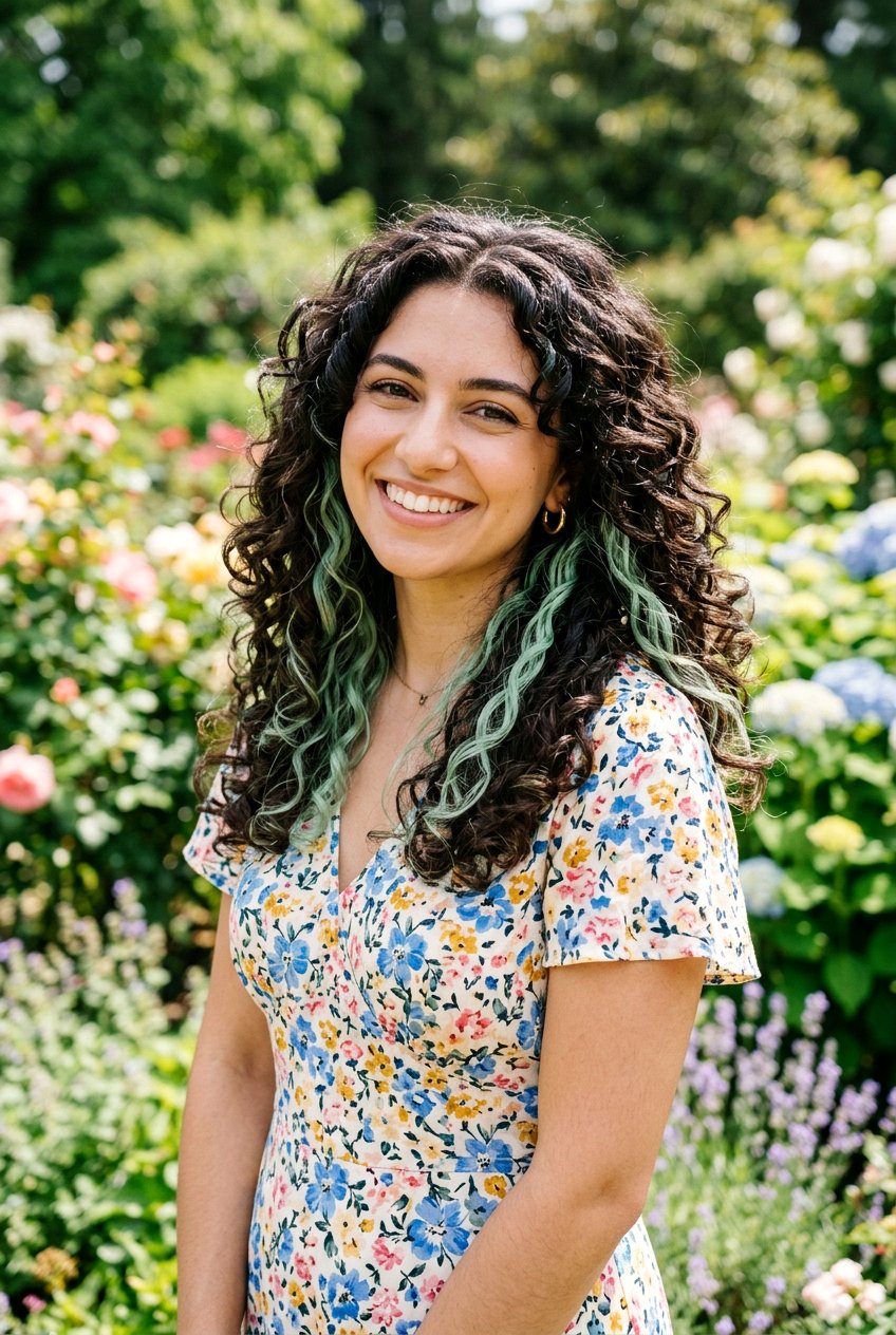 Mint Peekaboo Highlights on Curly Hair - 20 mint peekaboo highlights - 20 mint peekaboo highlights