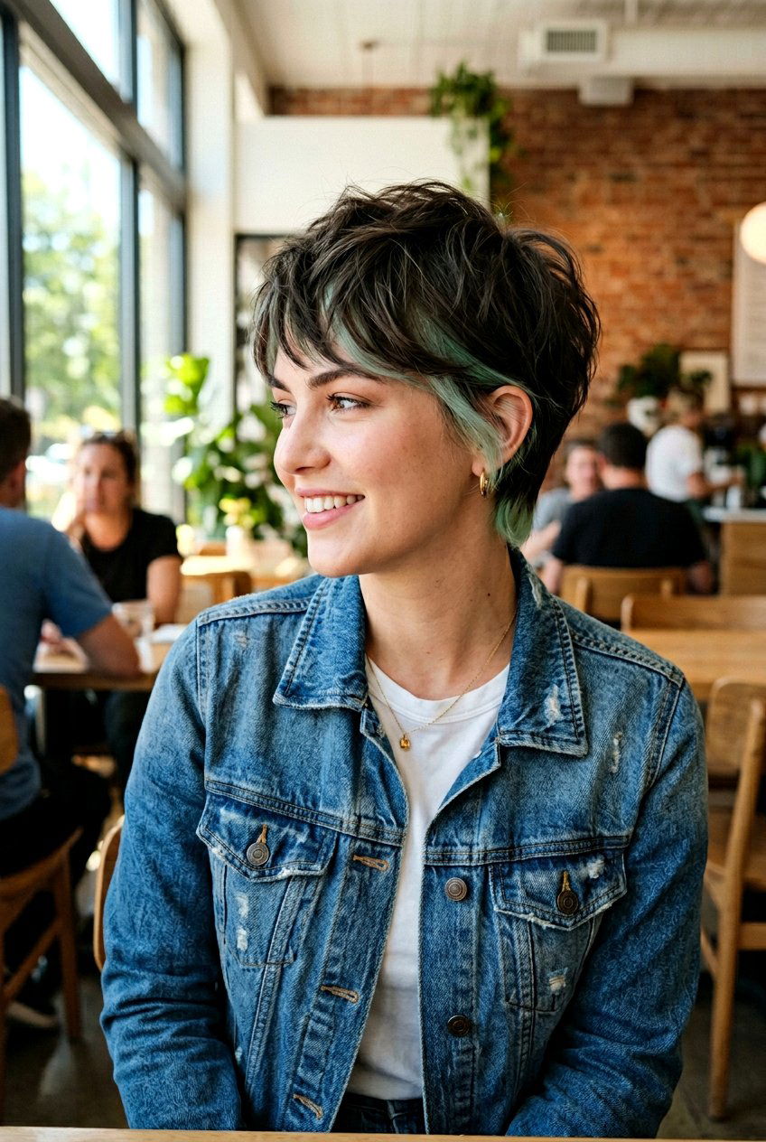 Mint Peekaboo Highlights on Short Hair - 20 mint peekaboo highlights - 20 mint peekaboo highlights