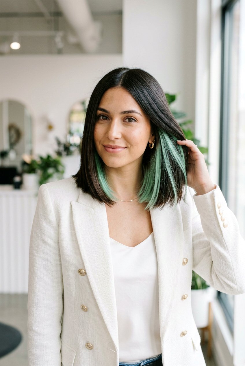 Mint Peekaboo Highlights on a Bob Haircut - 20 mint peekaboo highlights - 20 mint peekaboo highlights