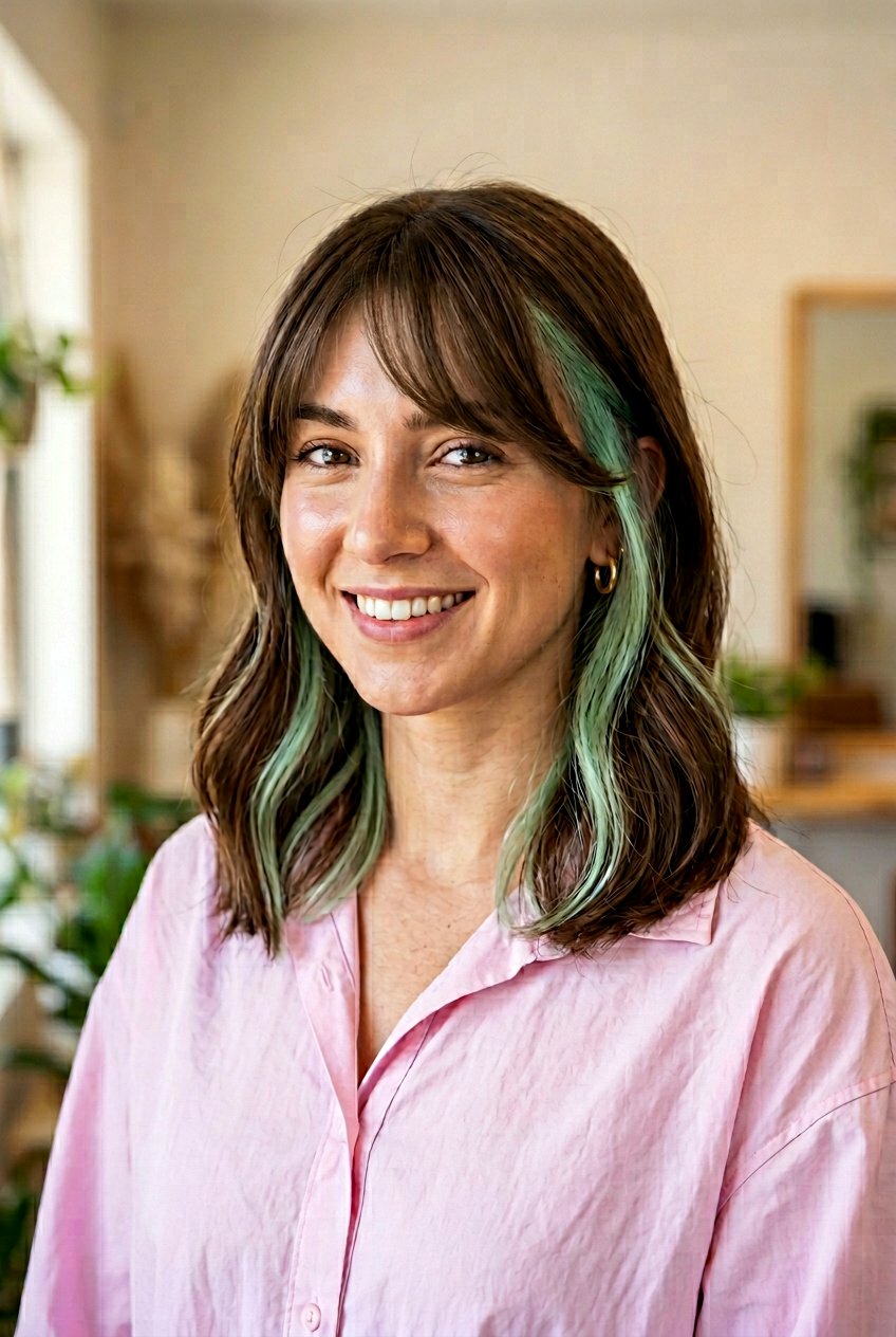 Mint Peekaboo Highlights with Bangs - 20 mint peekaboo highlights - 20 mint peekaboo highlights