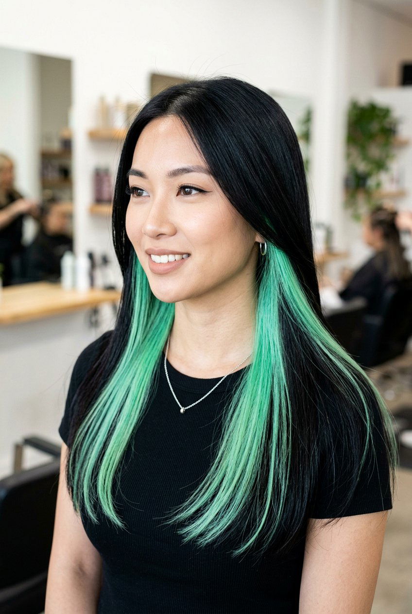 Mint and Black Hair Peekaboo Highlights - 20 mint peekaboo highlights - 20 mint peekaboo highlights